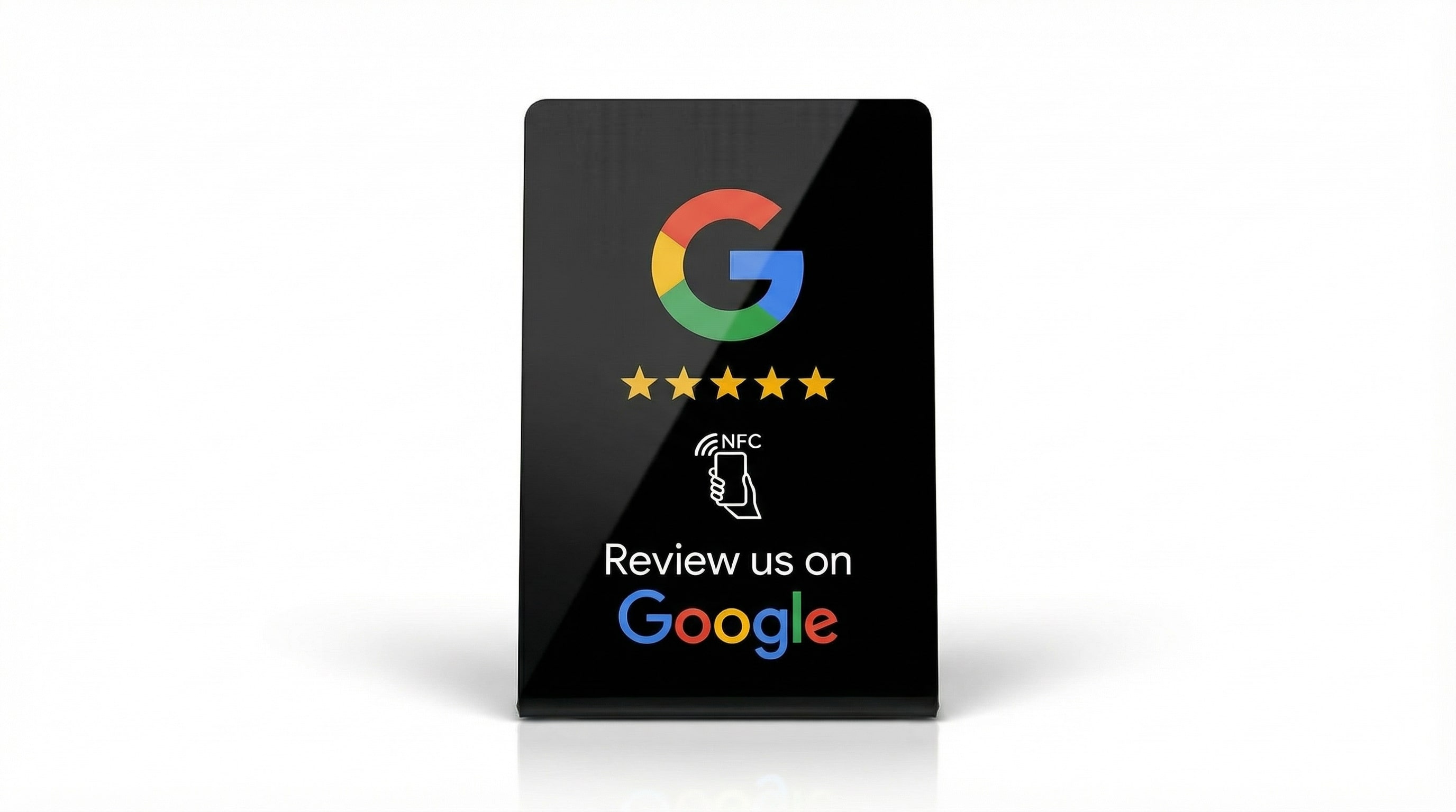 Black NFC Google Review Stand - front view