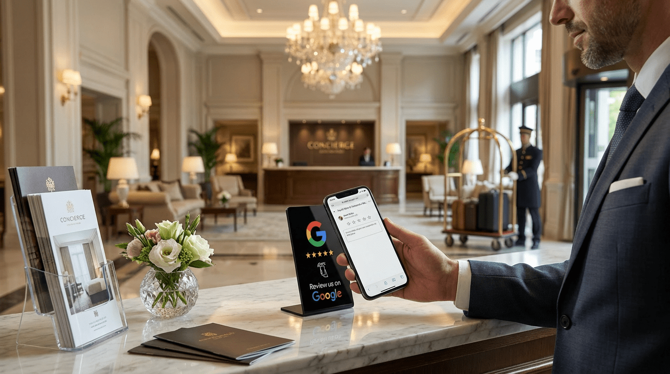 Tap for Growth stand at hotel concierge