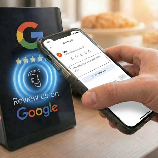 Google Review page opens instantly after tapping NFC stand